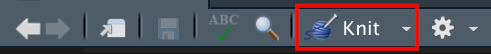 A screenshot of the Knit button in R Markdown.